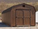 12x36 Gambrel Dutch Barn Style Storage Shed With Coffee Brown LP Smart Side, brown trim, and a shingle roof